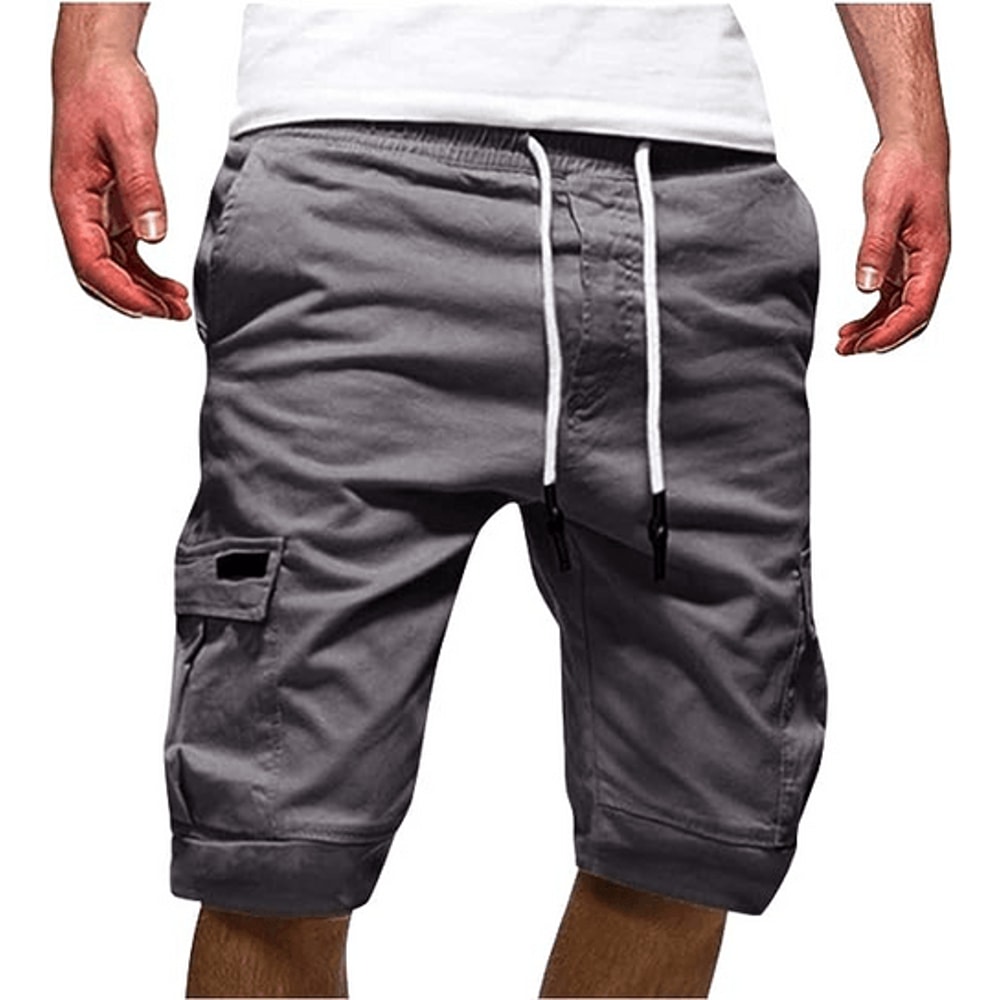 Men Chino Cargo Shorts Drawstring Waist 6 Pockets Elastic Waistband Comfortable Summer Trousers For 7