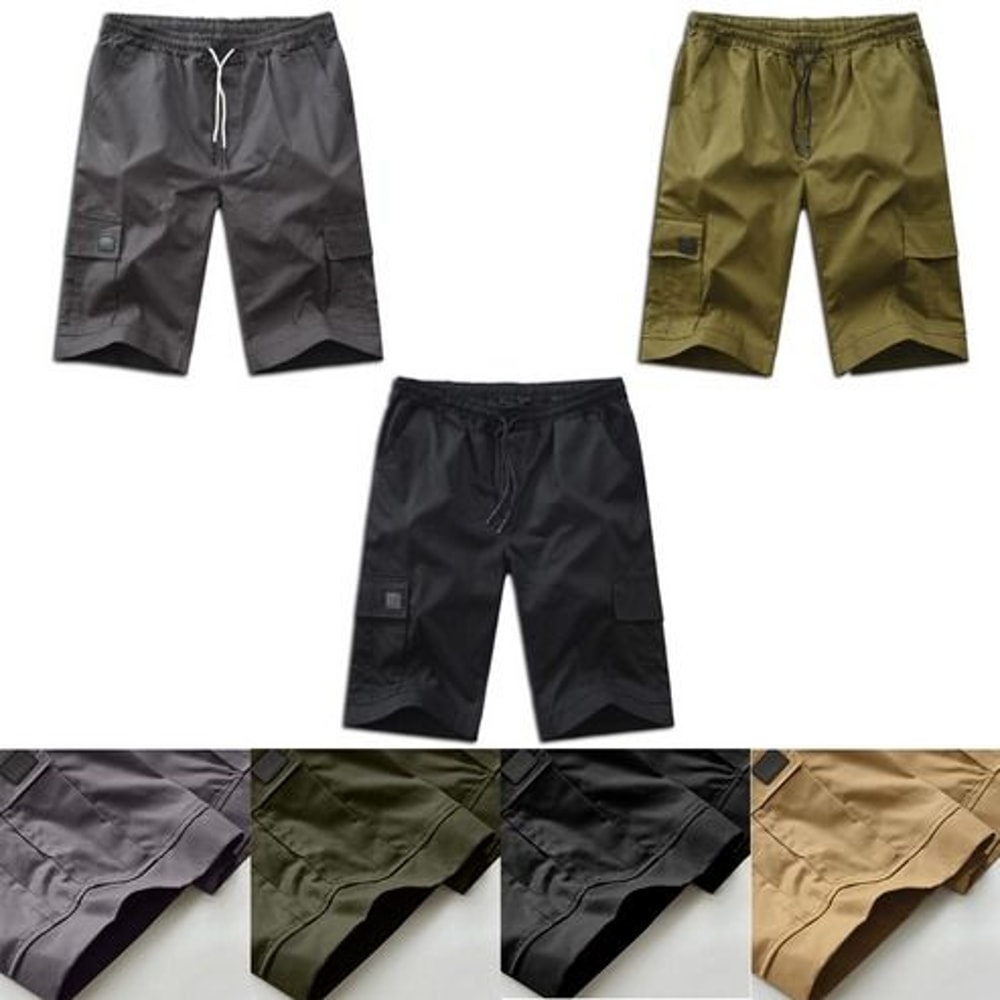 Men Chino Cargo Shorts Drawstring Waist 6 Pockets Elastic Waistband Comfortable Summer Trousers For 9