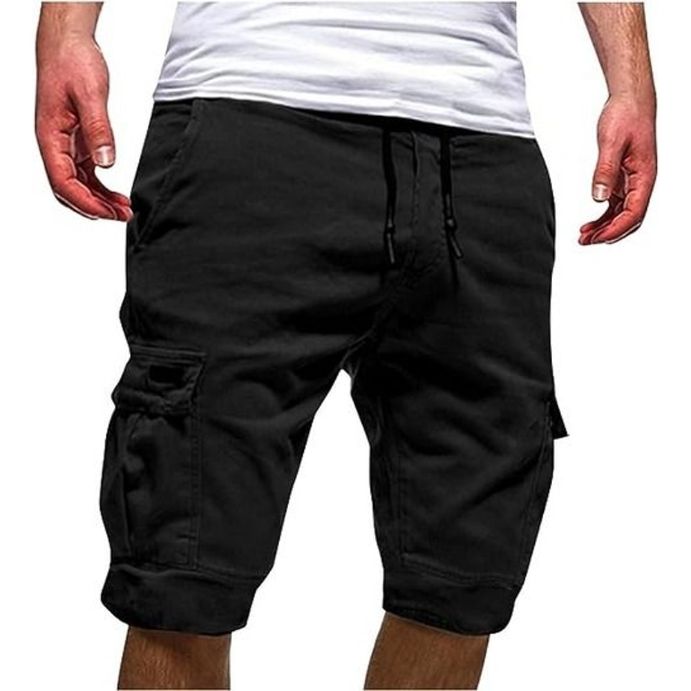 Men Chino Cargo Shorts Drawstring Waist 6 Pockets Elastic Waistband Comfortable Summer Trousers For 0