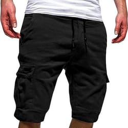 men chino cargo shorts, drawstring waist, elastic waistband, comfortable summer trousers for work & sports
