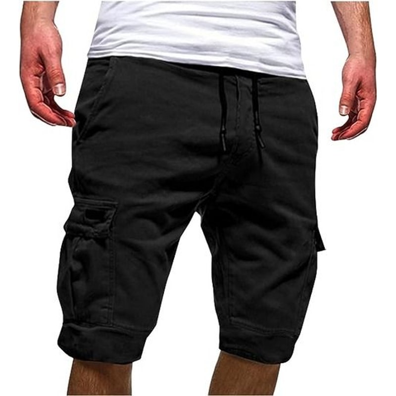 Men Chino Cargo Shorts Drawstring Waist 6 Pockets Elastic Waistband Comfortable Summer Trousers For 0