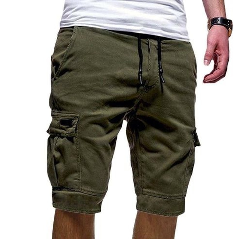 Men Chino Cargo Shorts Drawstring Waist 6 Pockets Elastic Waistband Comfortable Summer Trousers For 2