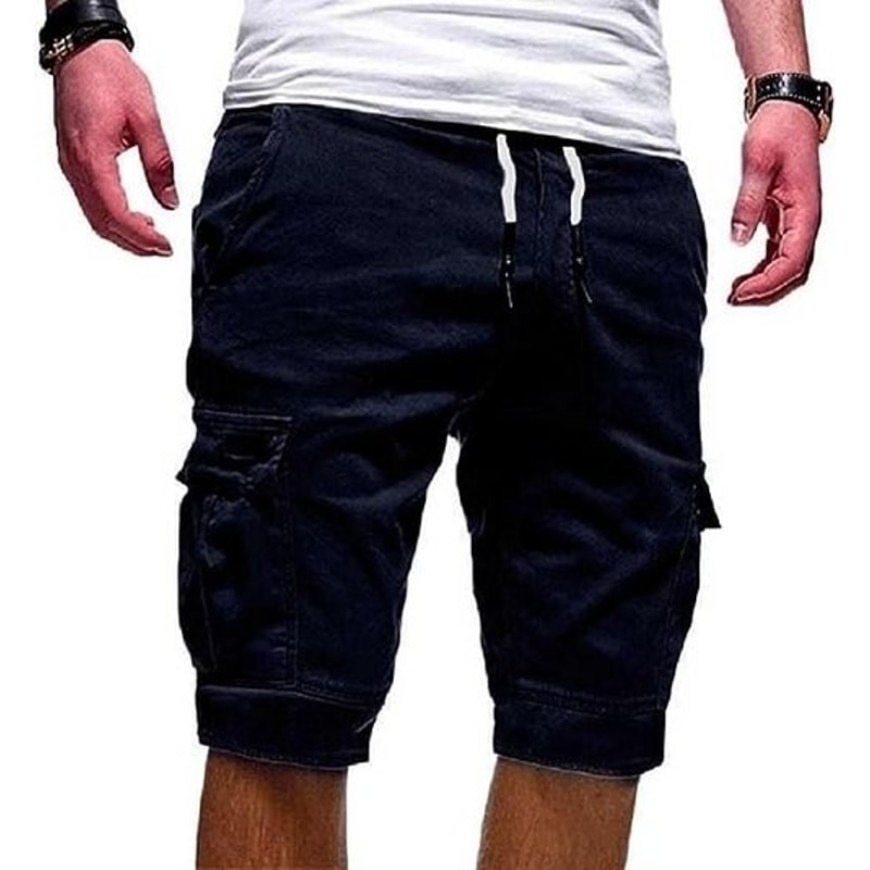 Men Chino Cargo Shorts Drawstring Waist 6 Pockets Elastic Waistband Comfortable Summer Trousers For 4