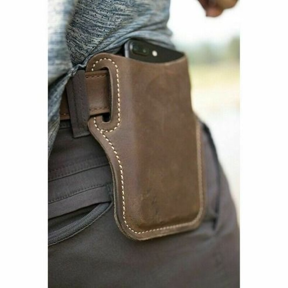 Leather Phone Holster Case Men Cell Phone Belt Pack Waist Pouch With Belt Loop Slim Wallet Cover 4