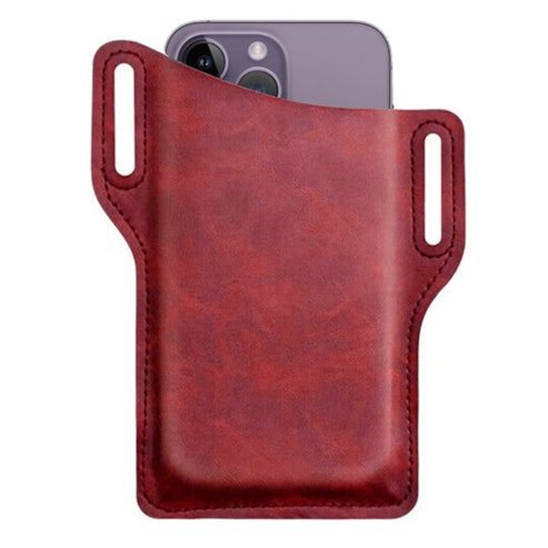Leather Phone Holster Case Men Cell Phone Belt Pack Waist Pouch With Belt Loop Slim Wallet Cover 3