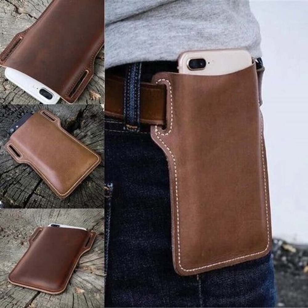 Leather Phone Holster Case Men Cell Phone Belt Pack Waist Pouch With Belt Loop Slim Wallet Cover 9