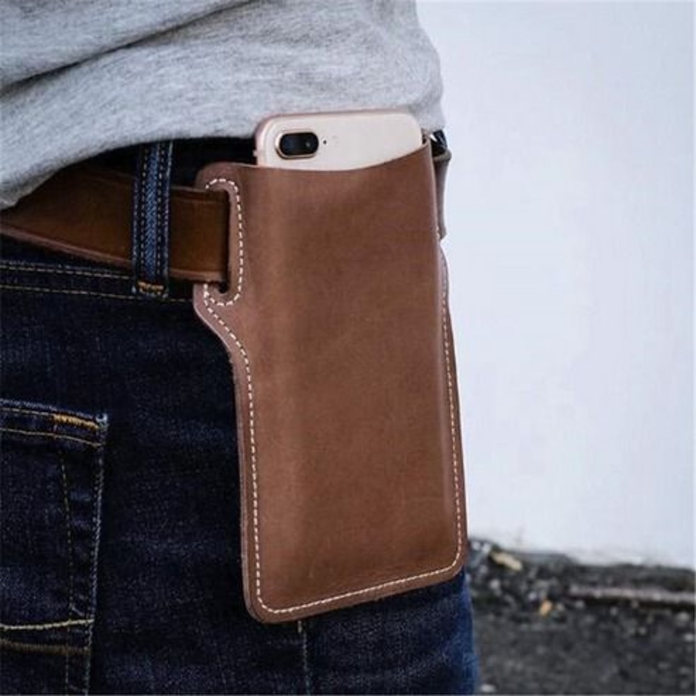 Leather Phone Holster Case Men Cell Phone Belt Pack Waist Pouch With Belt Loop Slim Wallet Cover 12