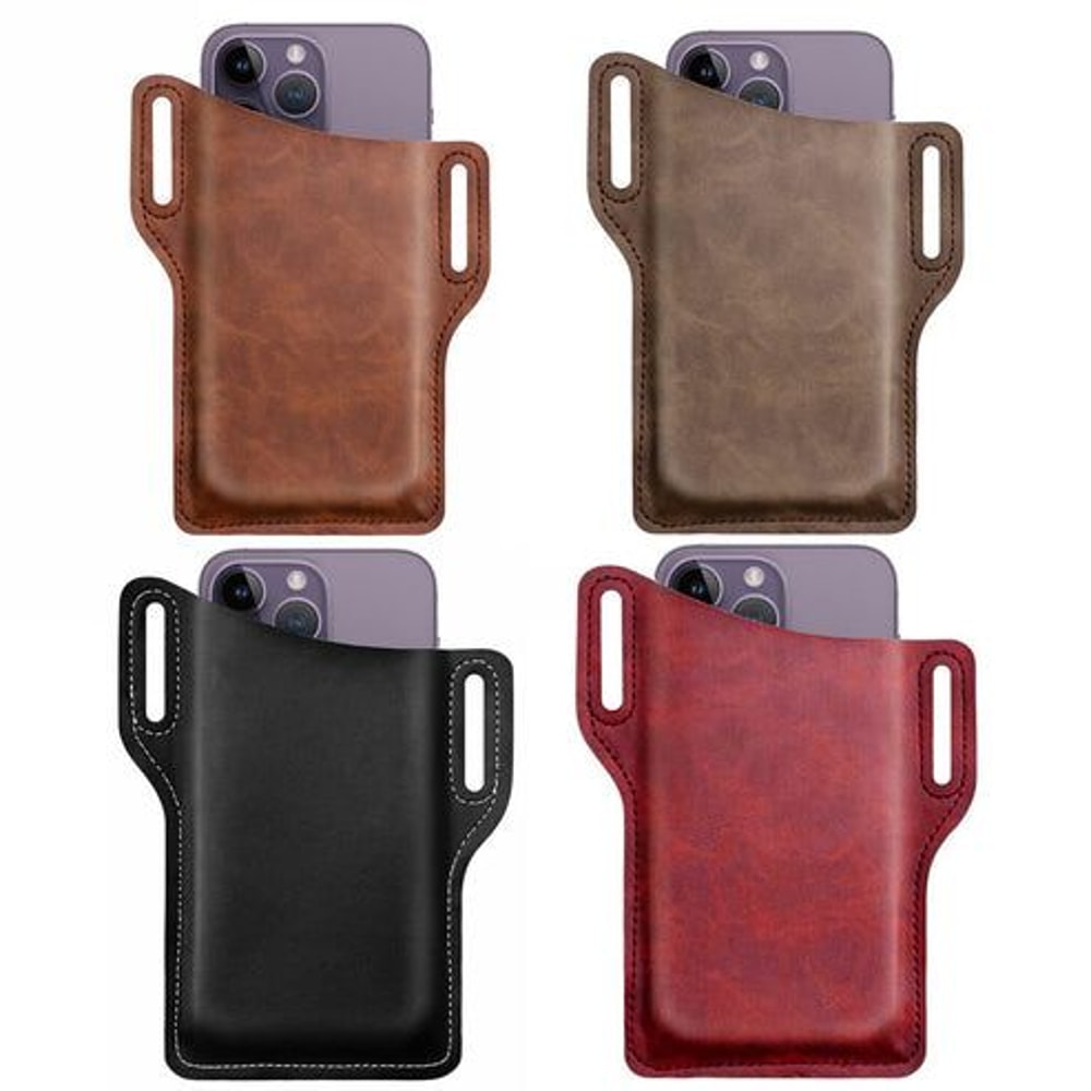 Leather Phone Holster Case Men Cell Phone Belt Pack Waist Pouch With Belt Loop Slim Wallet Cover 5