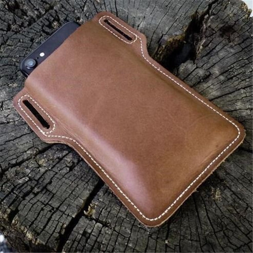 Leather Phone Holster Case Men Cell Phone Belt Pack Waist Pouch With Belt Loop Slim Wallet Cover 6