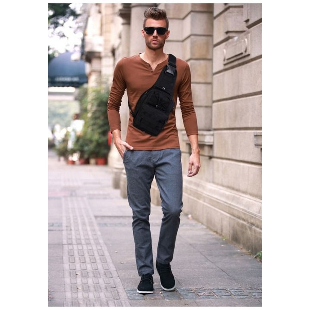 Molle Sling Shoulder Bag Mens Tactical Backpack For Hiking Travel Chest Pack 11