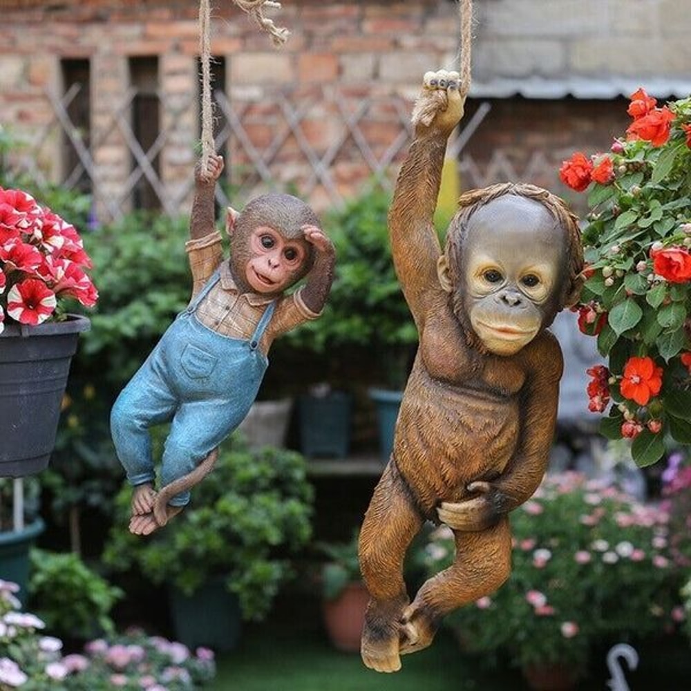 Monkey Chimp Hanging Rope Statue Outdoor Garden Ornament Resin Sculpture Unique Decoration For Home 6