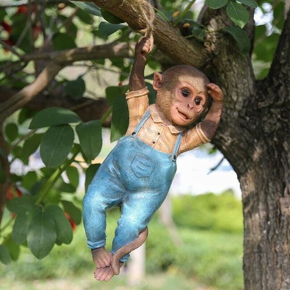 Monkey Chimp Hanging Rope Statue Outdoor Garden Ornament Resin Sculpture Unique Decoration For Home 7