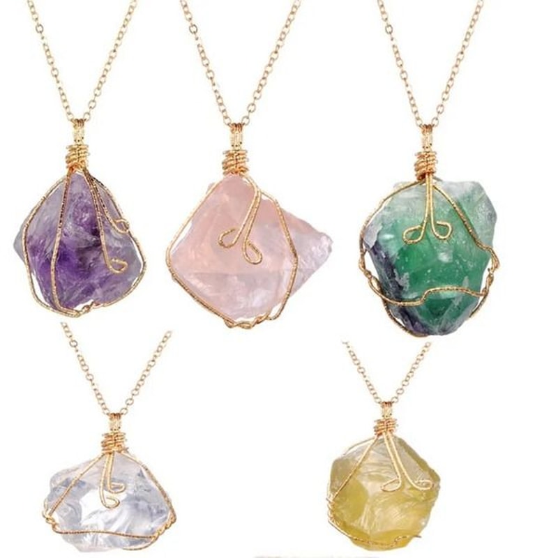 Chakra Stone Pendant Necklace Natural Gemstone Energy Healing Crystal Crystal Pendant Jewelry With 1