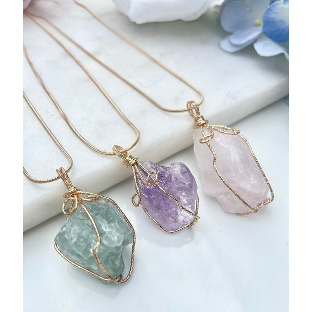 Chakra Stone Pendant Necklace Natural Gemstone Energy Healing Crystal Crystal Pendant Jewelry With 2
