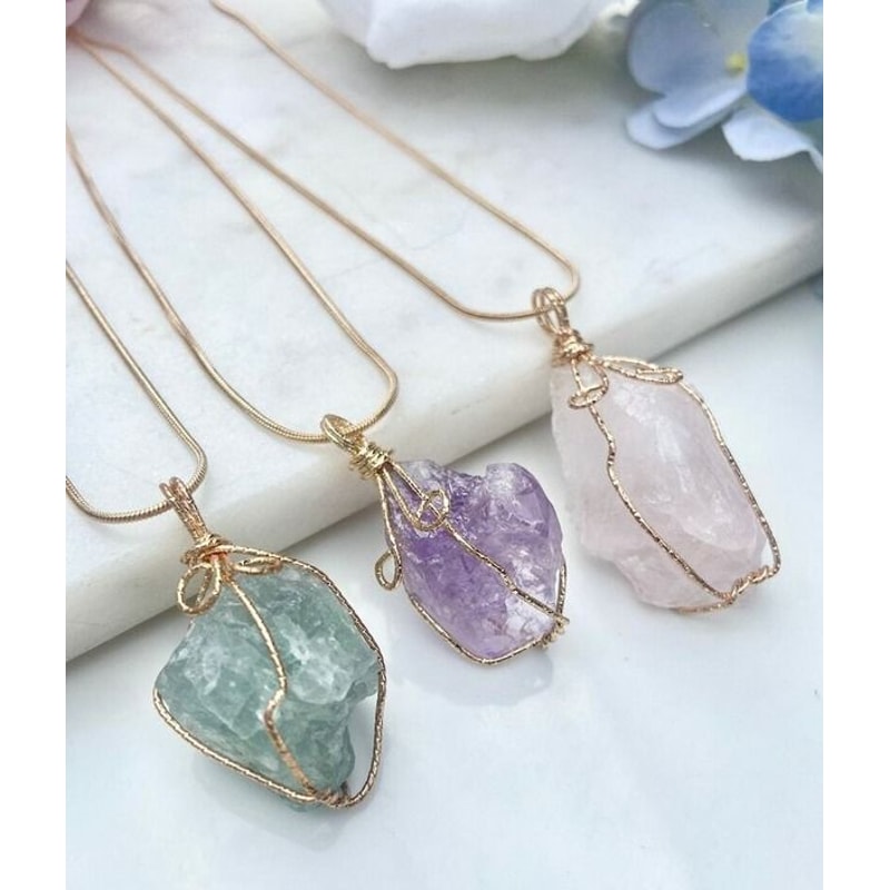 Chakra Stone Pendant Necklace Natural Gemstone Energy Healing Crystal Crystal Pendant Jewelry With 2