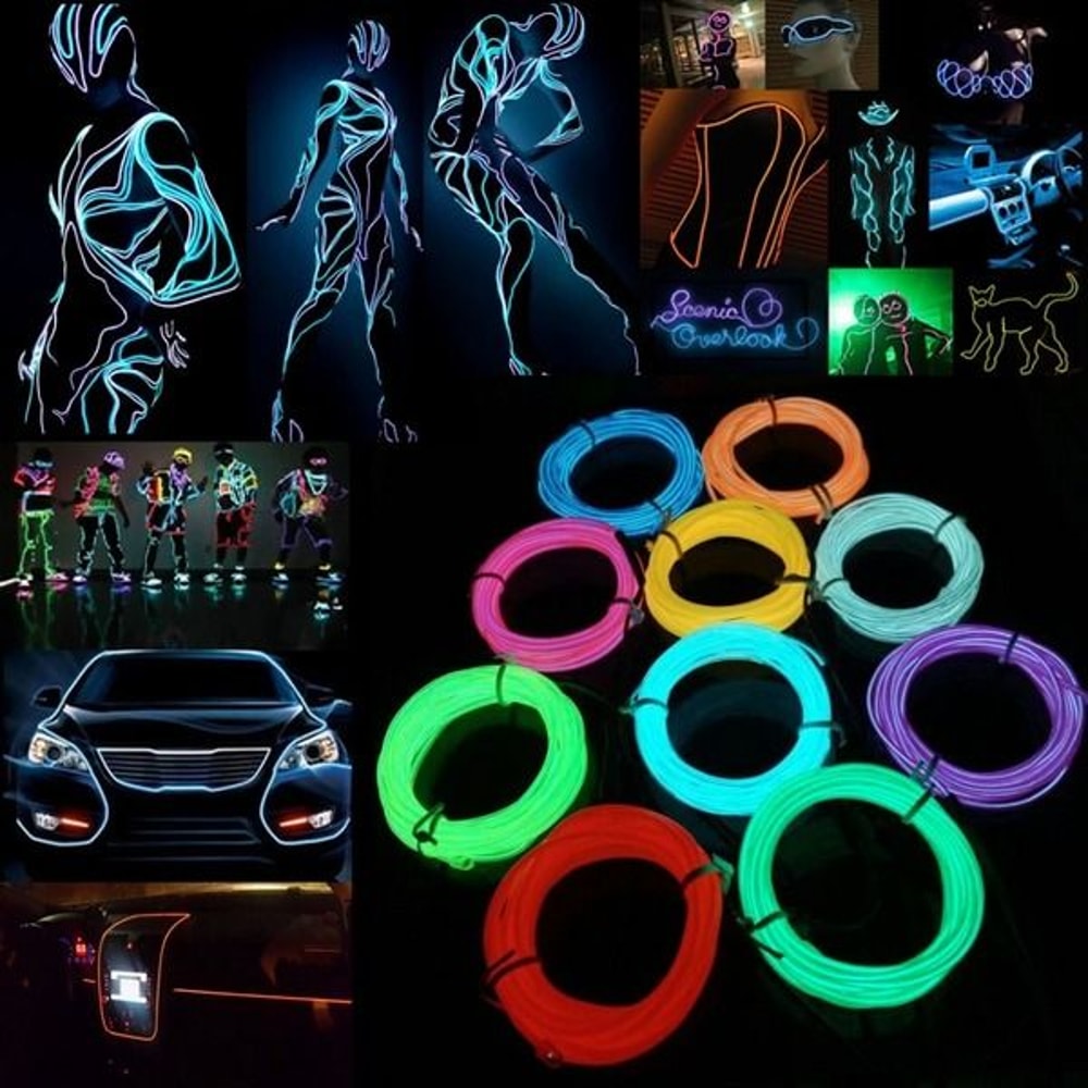 Neon LED Light Glow EL Wire Strip Tube Rope Party Car Decor With Controller Vibrant Lighting For H 6