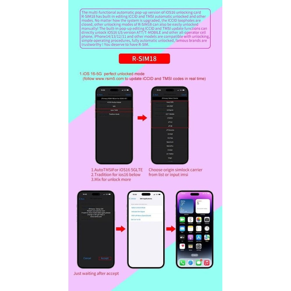 RSIM18 Nano Unlock Card For IPhone Plus Unlock IOS With Simplicity 6