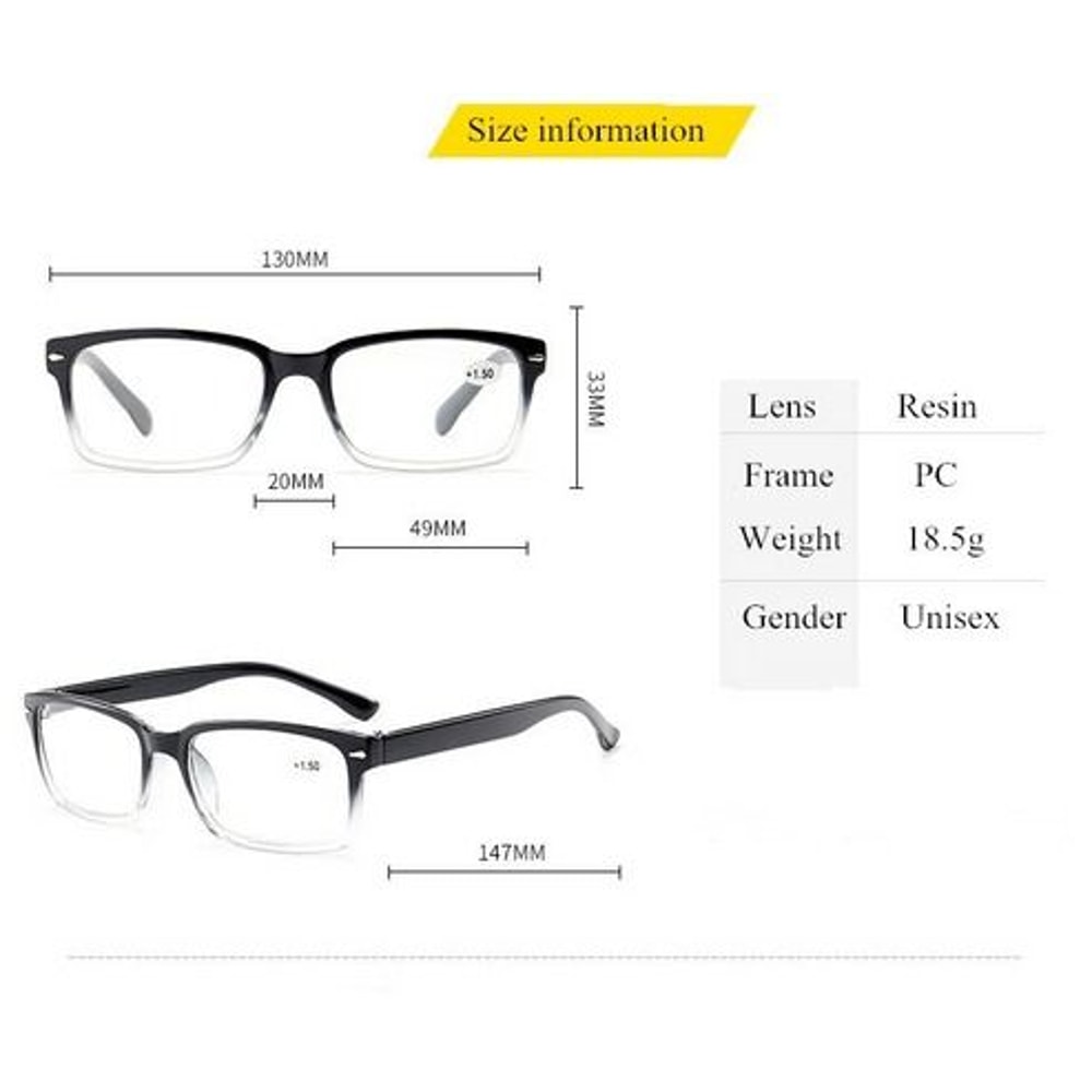 Reading Glasses For Men And Women Unisex Rectangular Eyeglasses Square Frame Durable Quality 2
