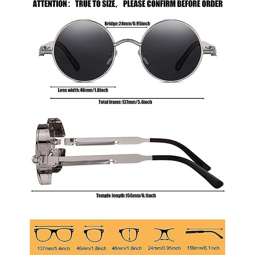 Vintage Gothic Steampunk Glasses Retro Round Polarized Sunglasses For Men And Women Trendy Summer E 1