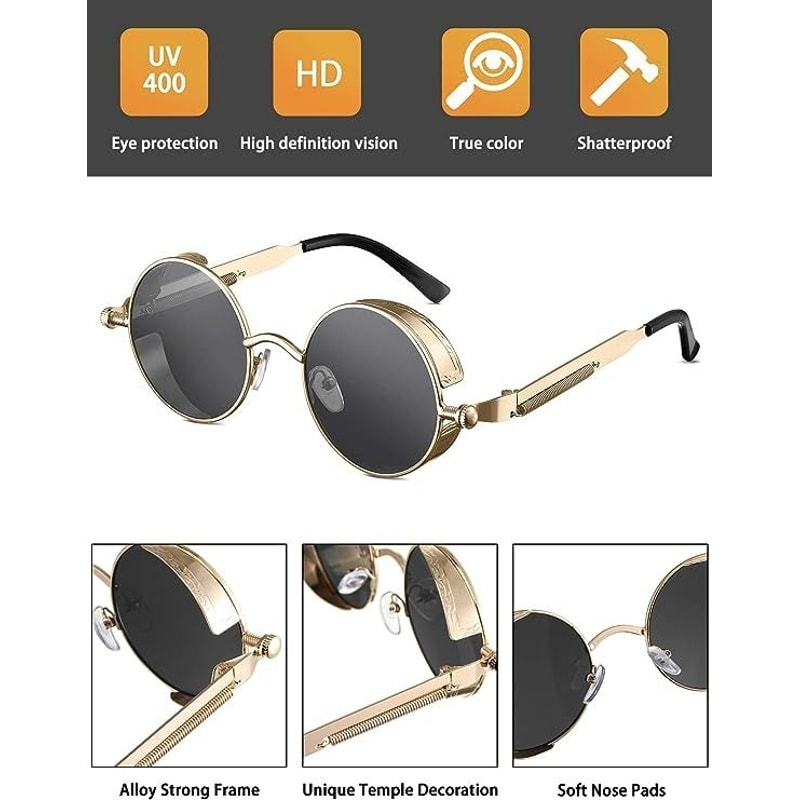 Vintage Gothic Steampunk Glasses Retro Round Polarized Sunglasses For Men And Women Trendy Summer E 2