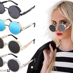 vintage gothic steampunk glasses, retro round polarized sunglasses for men and women, trendy summer eyewear