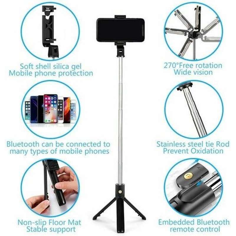 Selfie Stick Tripod With Bluetooth Remote Portable Cell Phone Holder For IPhone Samsung Desktop Sta 5