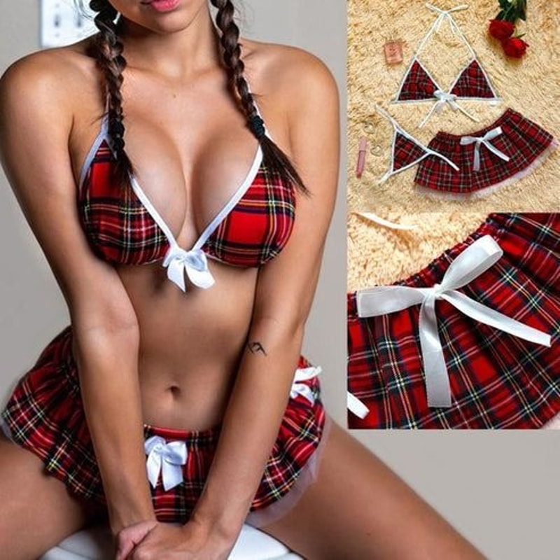 Sexy Lingerie School Girl Babydoll Nightwear Dress Women Underwear Set Sleepwear Outfit 3