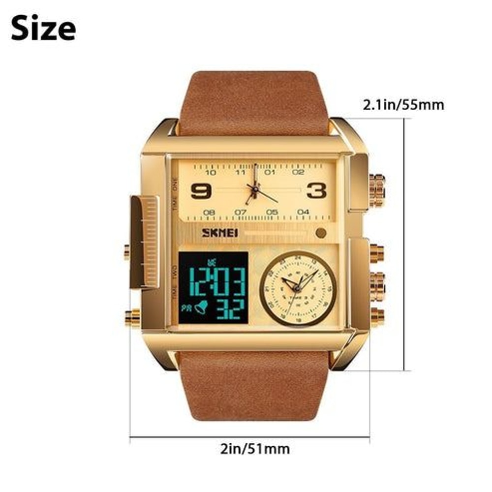 Men Watch Large Face Digital Quartz Sport Stopwatch Leather Wristwatch Waterproof Comfortable Desi 4