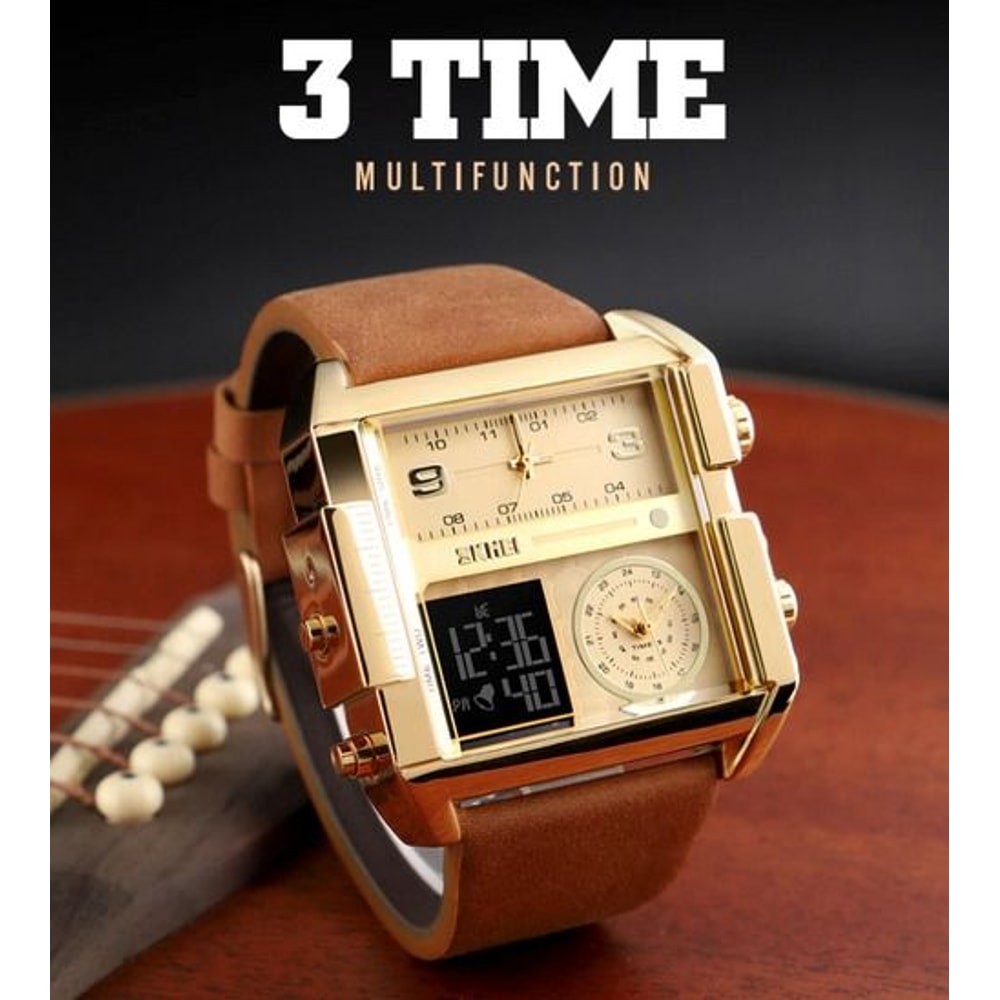 Men Watch Large Face Digital Quartz Sport Stopwatch Leather Wristwatch Waterproof Comfortable Desi 5