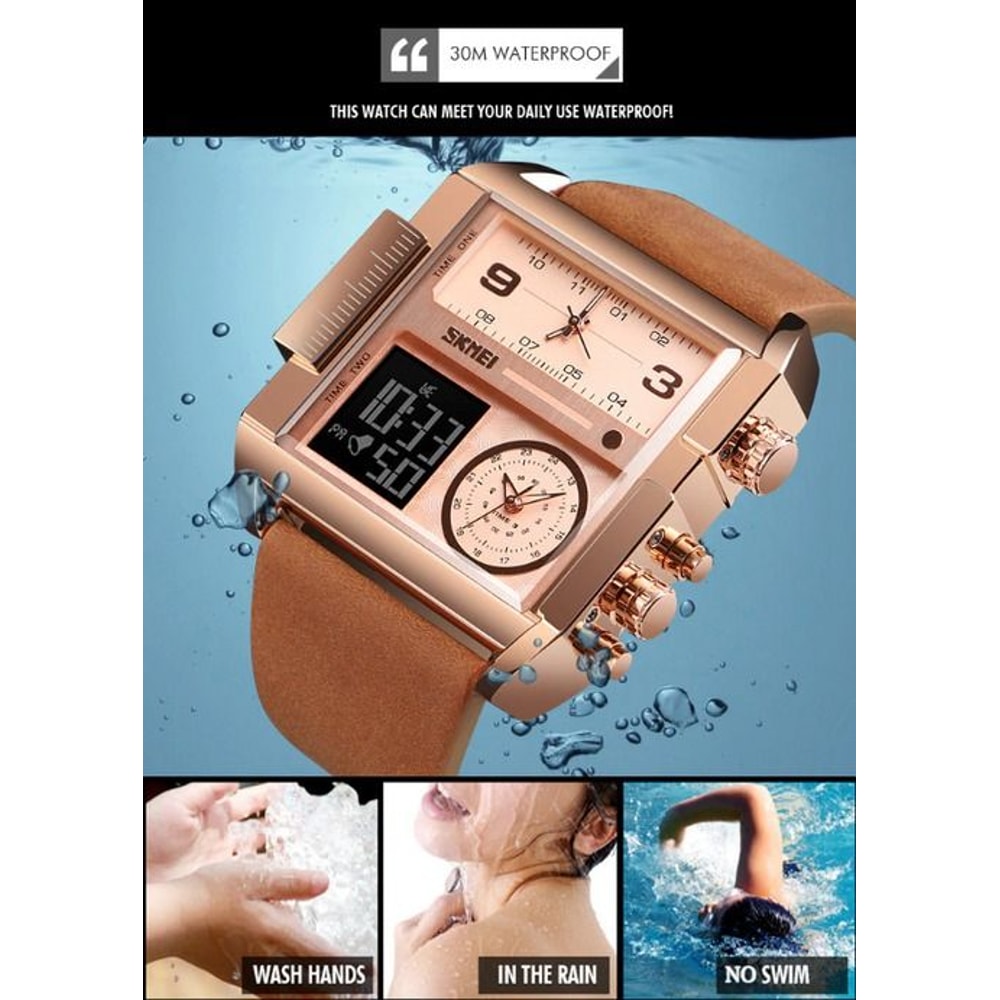 Men Watch Large Face Digital Quartz Sport Stopwatch Leather Wristwatch Waterproof Comfortable Desi 6