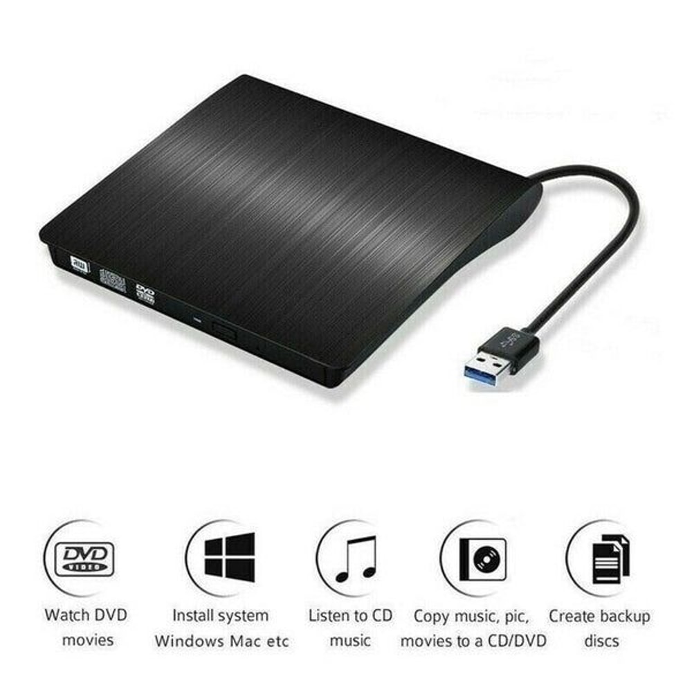 External Slim CD DVD RW Drive USB Writer Burner Black For Laptop PC 8