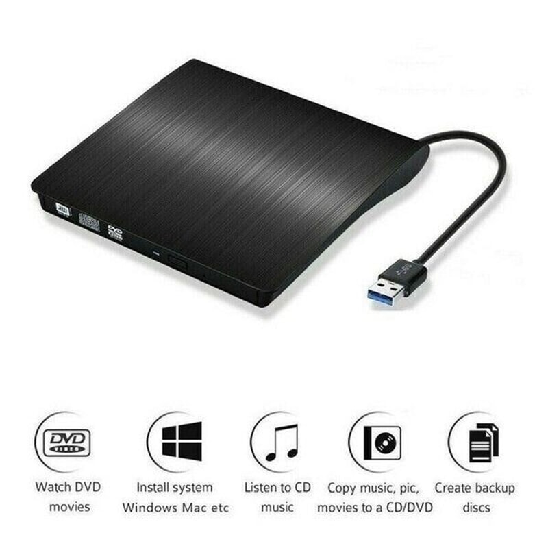 External Slim CD DVD RW Drive USB Writer Burner Black For Laptop PC 8
