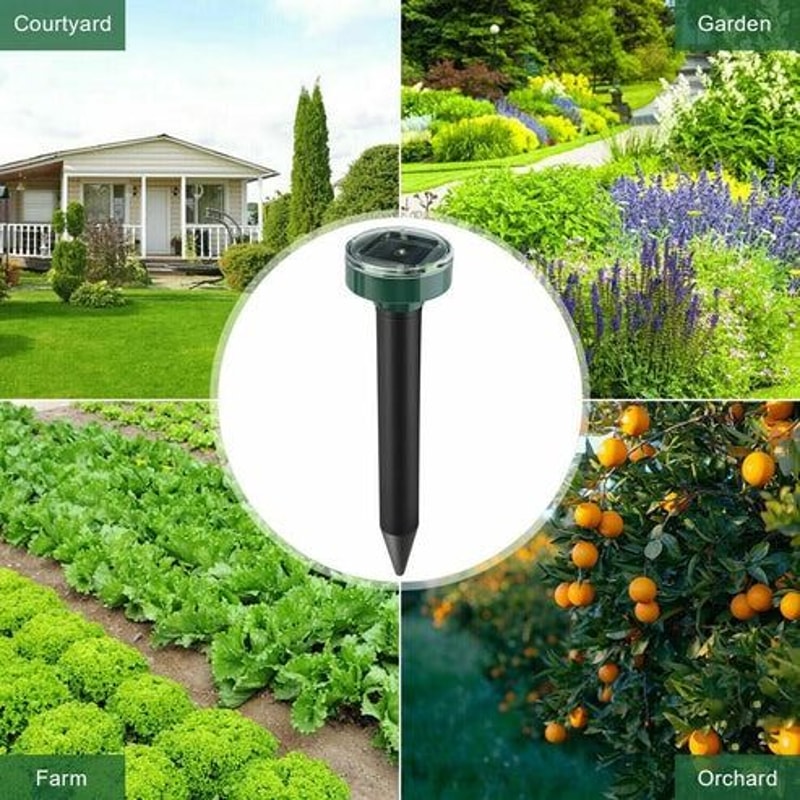 Solar Power Animal Repeller Ultrasonic Mole Pest Mice Rodent Outdoor LED SolarPowered Safe For Chil