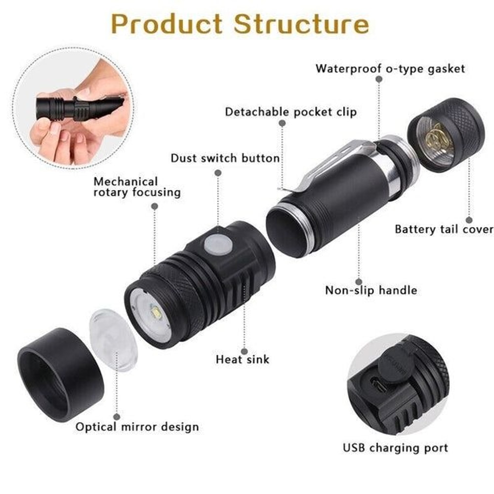 Super Bright LED Tactical Flashlight Zoomable Beam Control Rechargeable Battery Camping Search Ligh 1