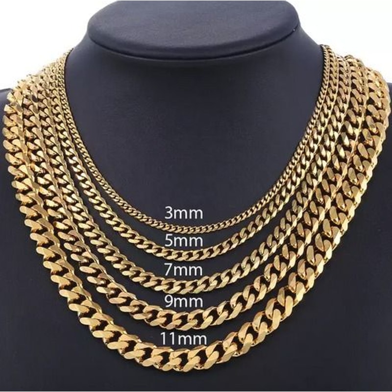 Womens Mens Necklace Stainless Steel Gold Silver Cuban Curb Chain Strong Link 11