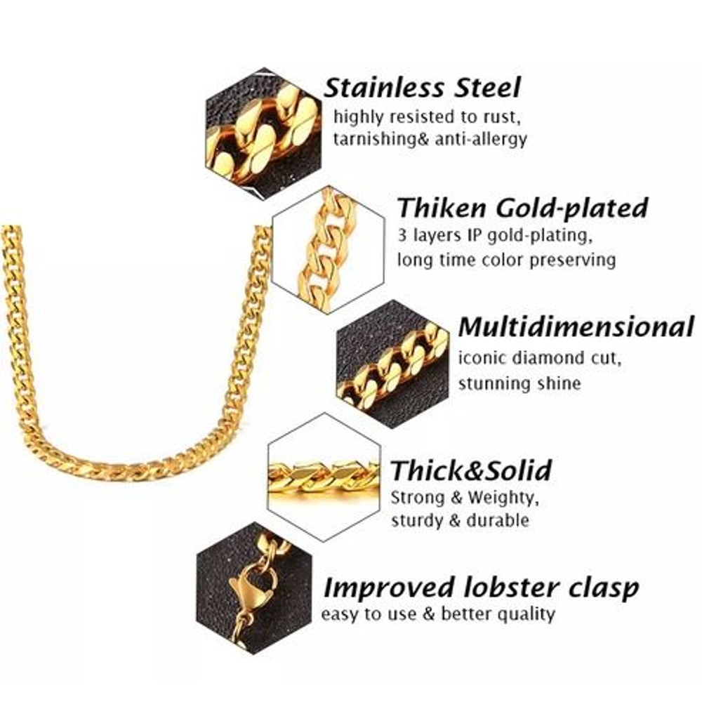 Womens Mens Necklace Stainless Steel Gold Silver Cuban Curb Chain Strong Link 12
