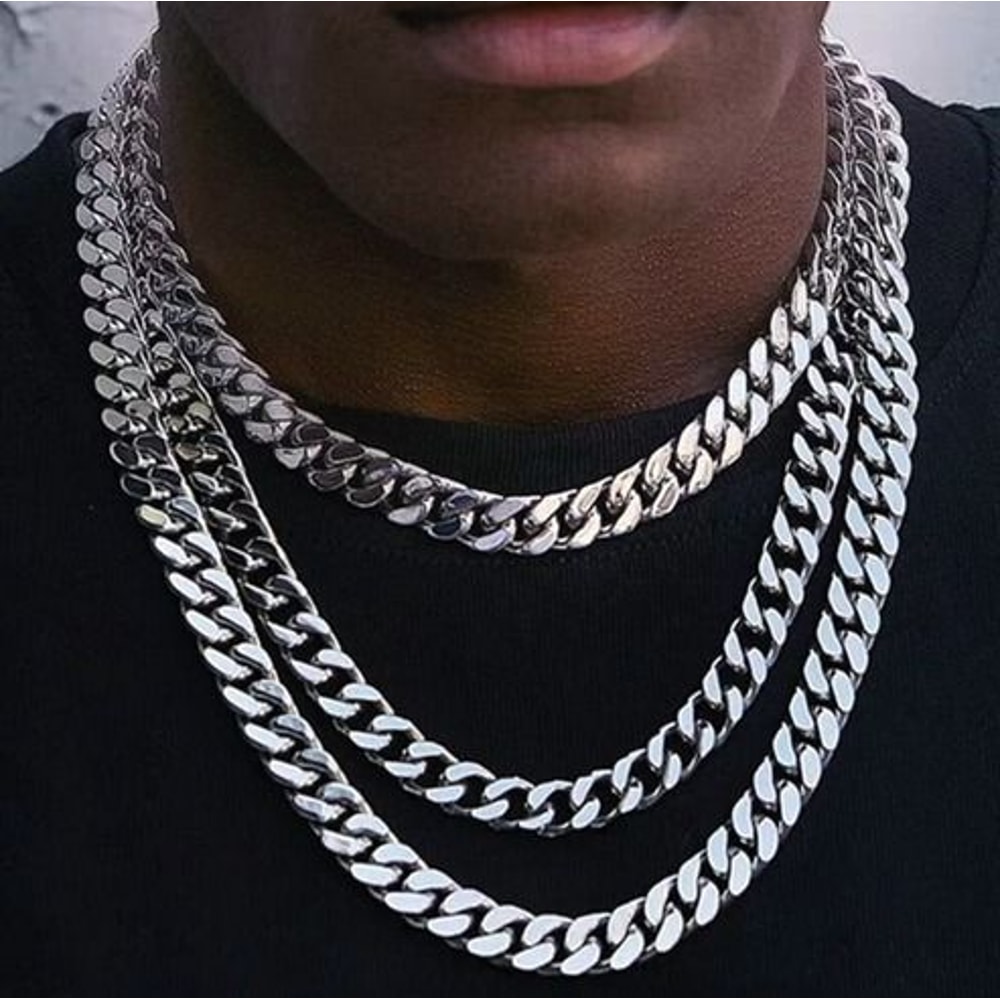Womens Mens Necklace Stainless Steel Gold Silver Cuban Curb Chain Strong Link 0