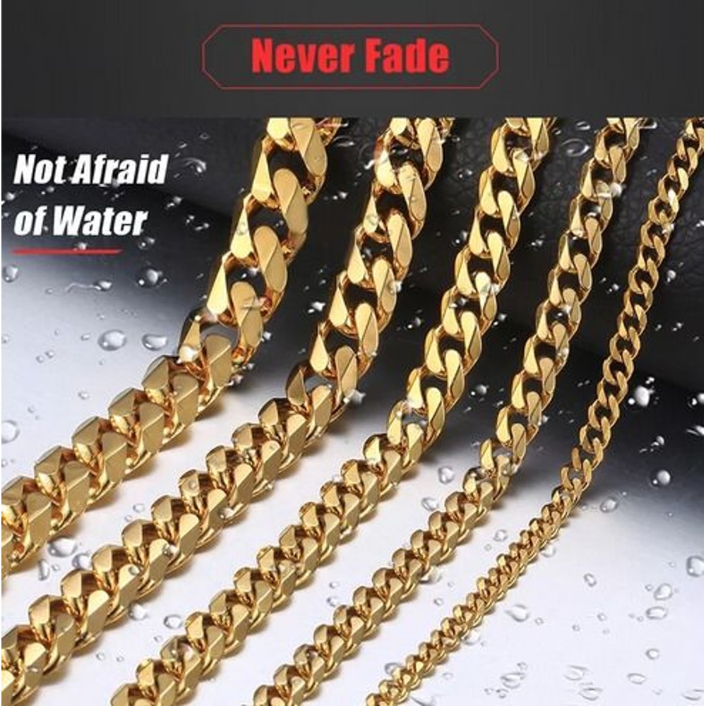 Womens Mens Necklace Stainless Steel Gold Silver Cuban Curb Chain Strong Link 5