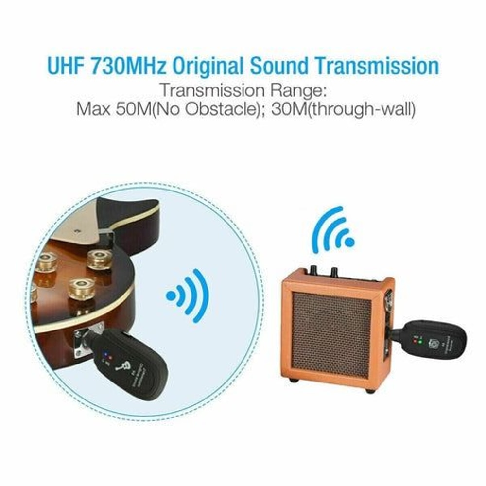 Wireless Guitar System UHF Transmitter Receiver Combo Built In Rechargeable Battery Clear Signal Pe 9