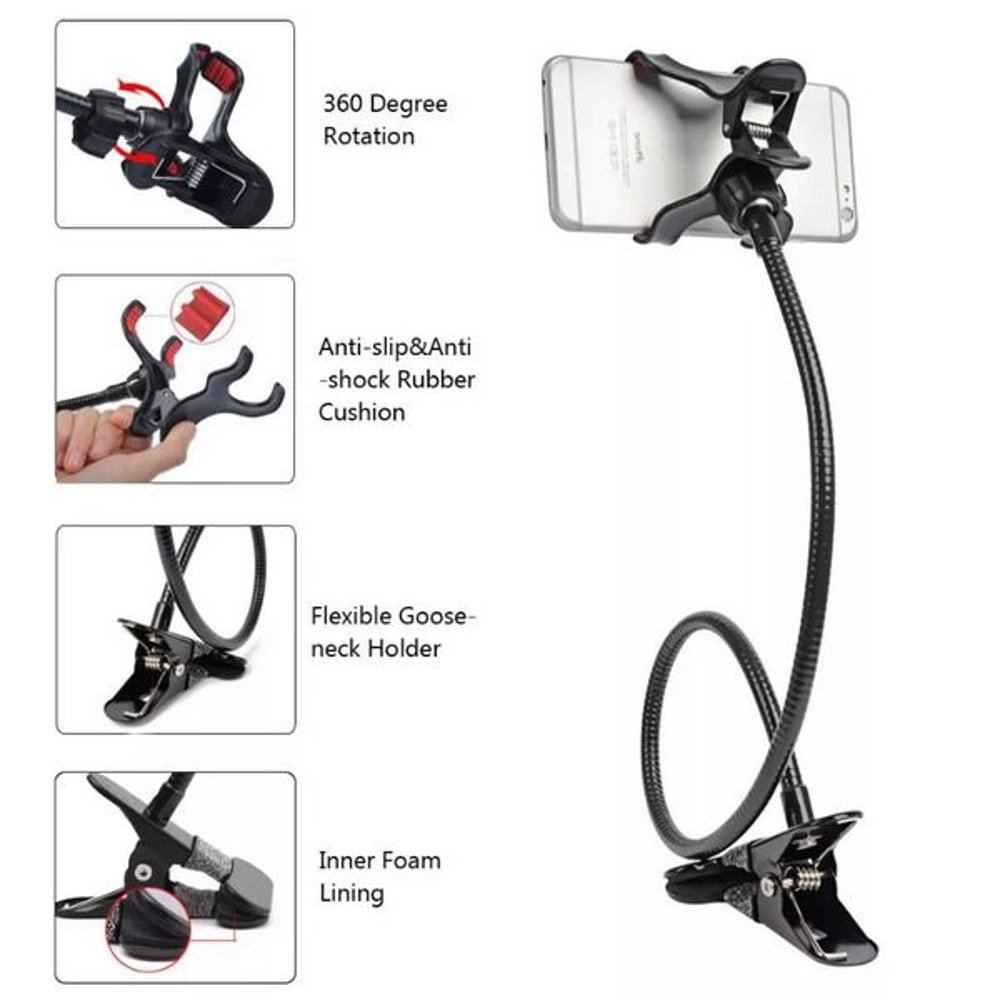 Universal Lazy Mobile Phone Holder Flexible Gooseneck Stand With Desk Table Clip For Bed And Office 2