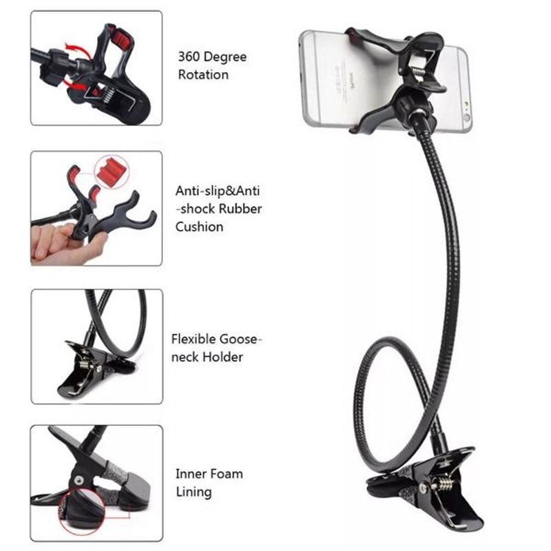Universal Lazy Mobile Phone Holder Flexible Gooseneck Stand With Desk Table Clip For Bed And Office 2