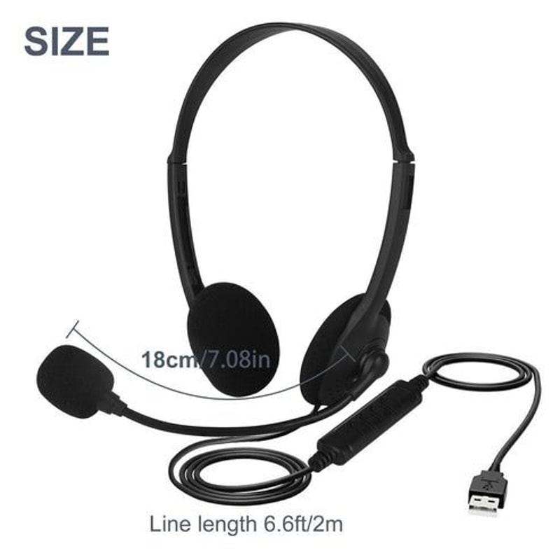 USB Headset Headphone With Microphone Noise Cancelling For PC Computer Call Chat Zoom Meetings Offi 2