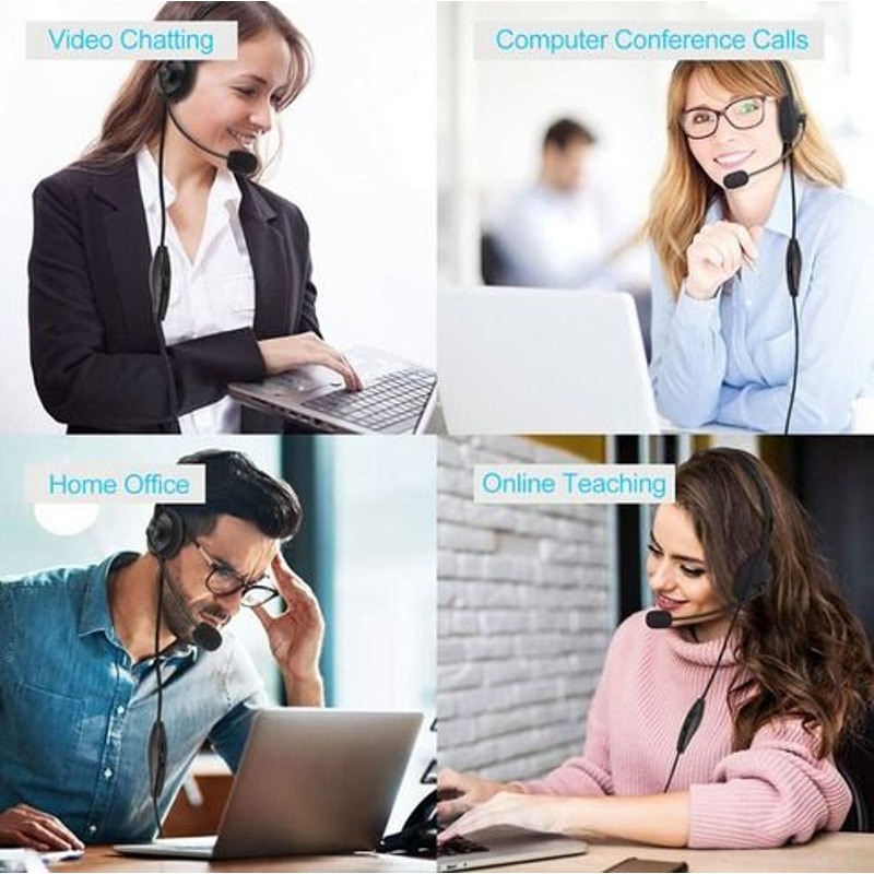 USB Headset Headphone With Microphone Noise Cancelling For PC Computer Call Chat Zoom Meetings Offi 4