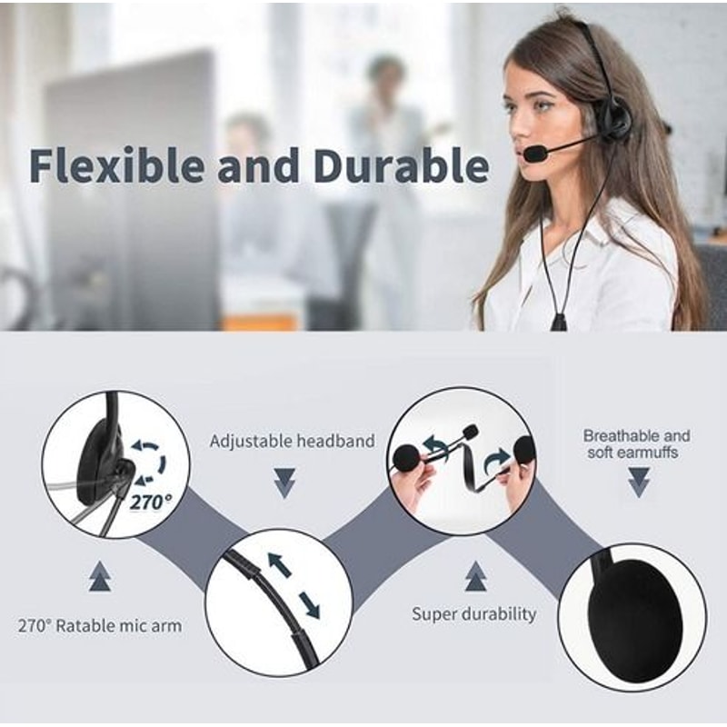 USB Headset Headphone With Microphone Noise Cancelling For PC Computer Call Chat Zoom Meetings Offi 7