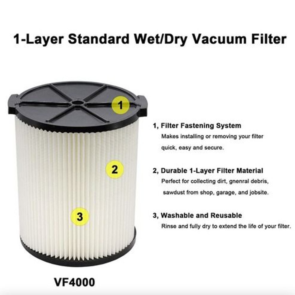 Wet Dry Washable Vacuum Garage Shop Vac Pleated Filter Replacement High Filtration 2