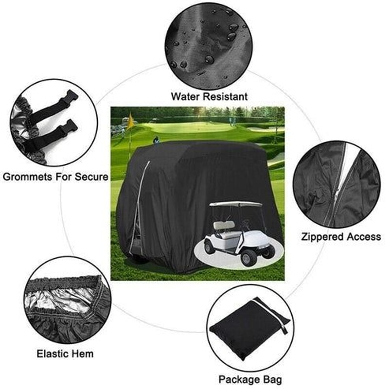 Passenger Waterproof Golf Cart Cover Zipper Design Fits EZ GO Club Car Secure Elastic 1