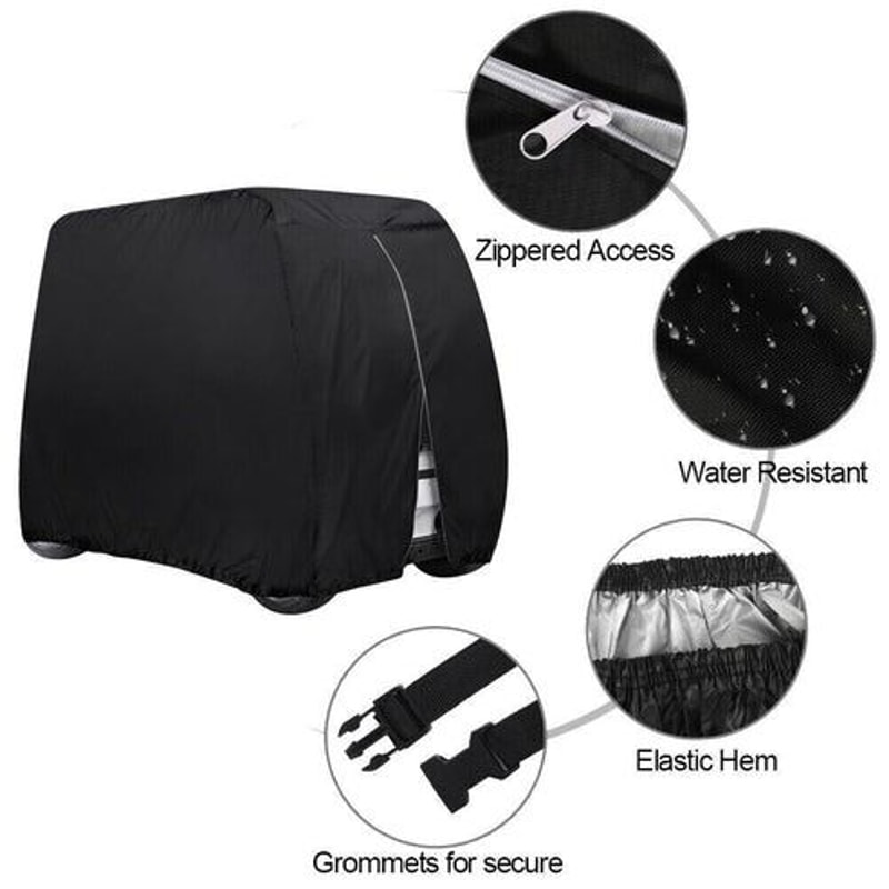 Passenger Waterproof Golf Cart Cover Zipper Design Fits EZ GO Club Car Secure Elastic 12