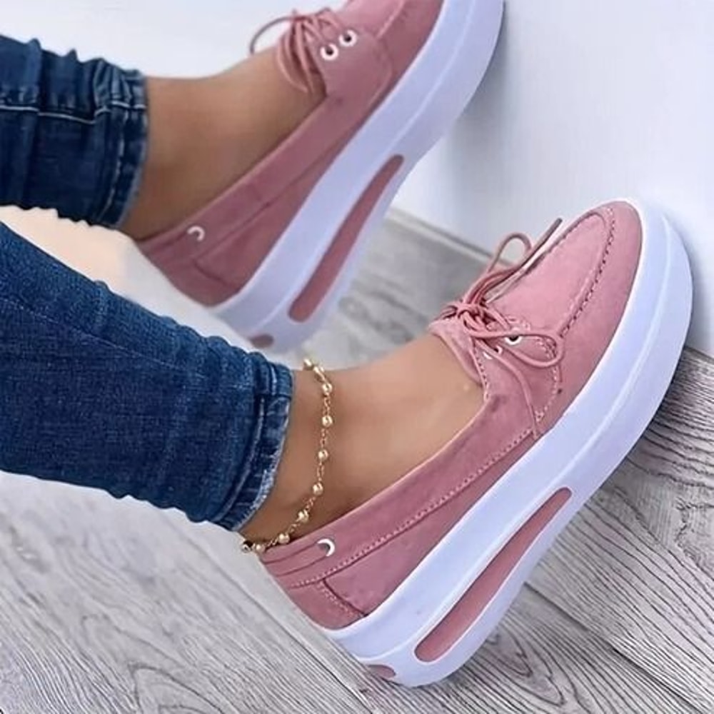 Slip On Women Block Shoes Closed Toe Platform Sneakers Flat Wedge Casual Lace Up Shoes For All Day