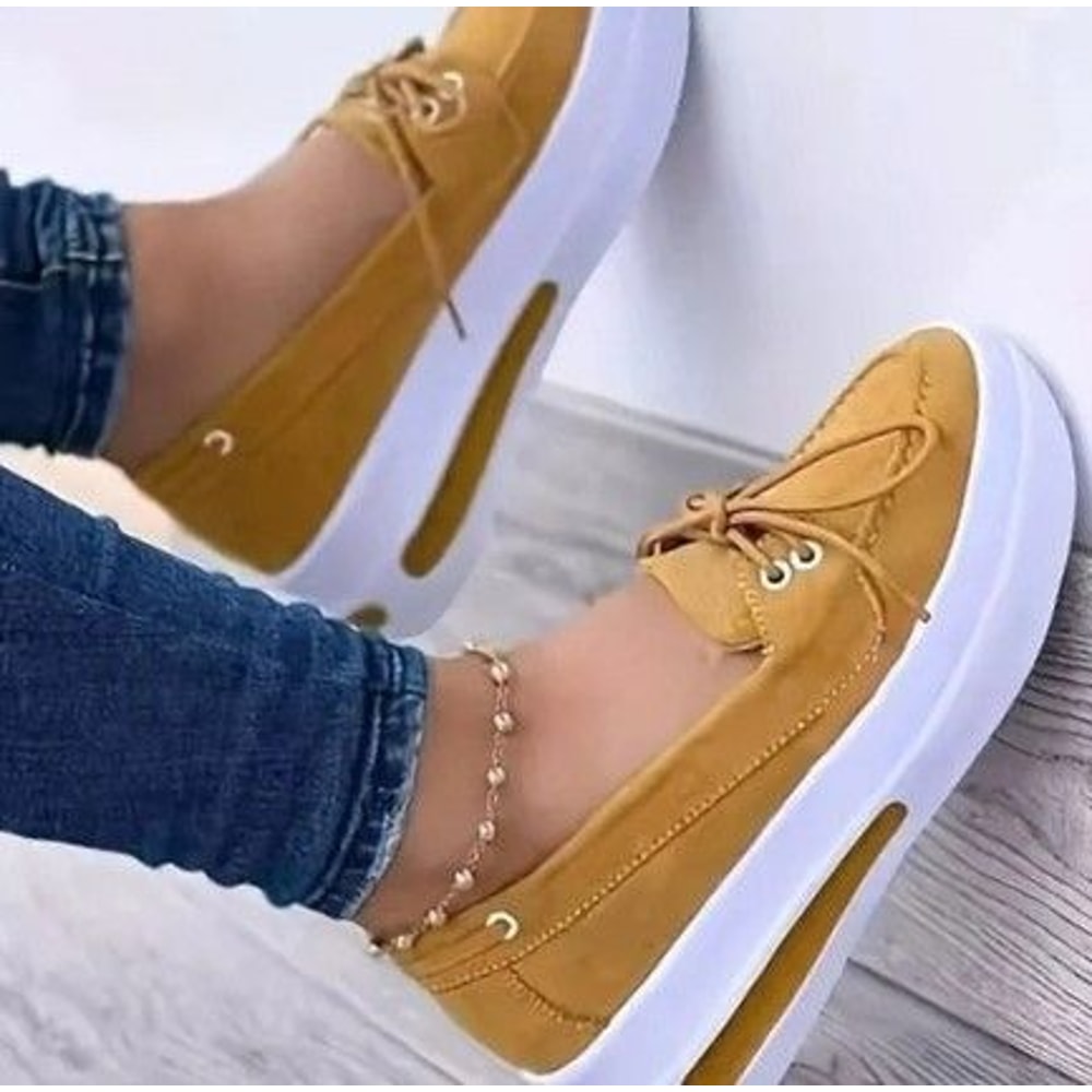 Slip On Women Block Shoes Closed Toe Platform Sneakers Flat Wedge Casual Lace Up Shoes For All Day