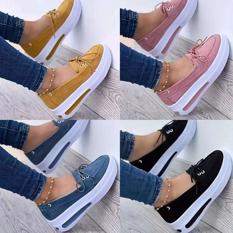 Slip On Women Block Shoes Closed Toe Platform Sneakers Flat Wedge Casual Lace Up Shoes For All Day